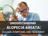 Person with a visible round patch of hair loss on the scalp representing Alopecia Areata.